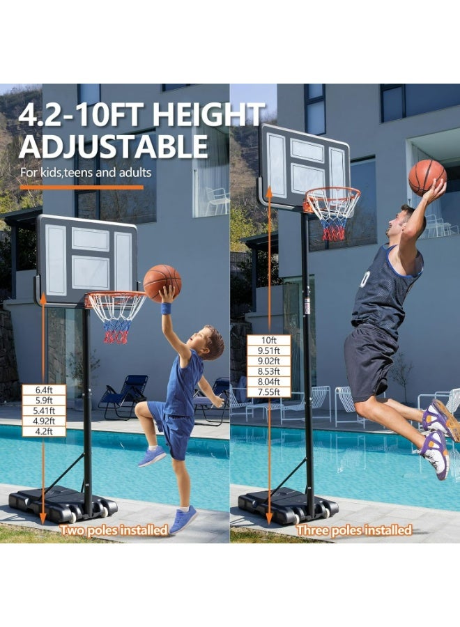 Pikengenus 10FT Adjustable Height Portable Basketball Hoop 4.2-10ft Adjustable Height 44 Inch Shatterproof Backboard Fillable Base with 2 Wheels for Kids Youth and Adults in Backyard Driveway - Image 5